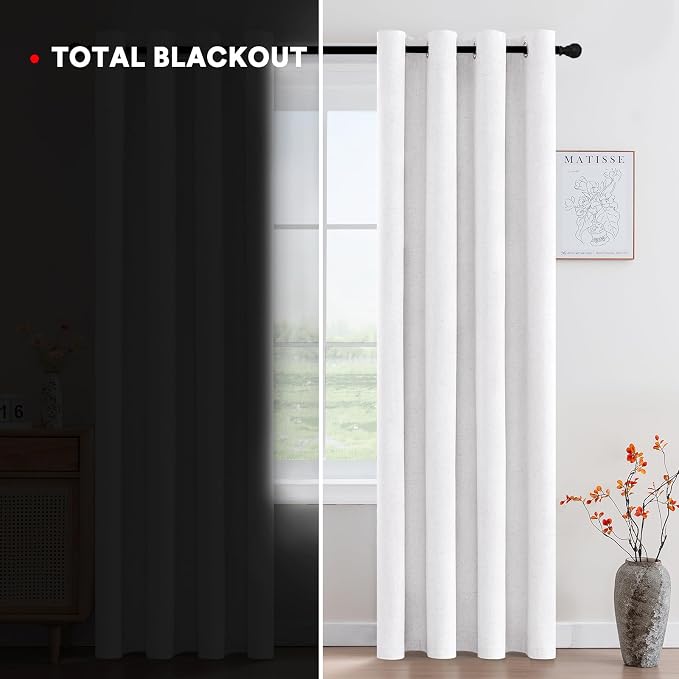 PrinceDeco 100% Blackout Curtains Nature Linen Blended 84 Inch Long Room - Image 3