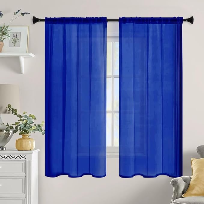 Sheer Curtains 63 Inches Long 2 Panels, Rod Pocket Short Curtain - Image 9
