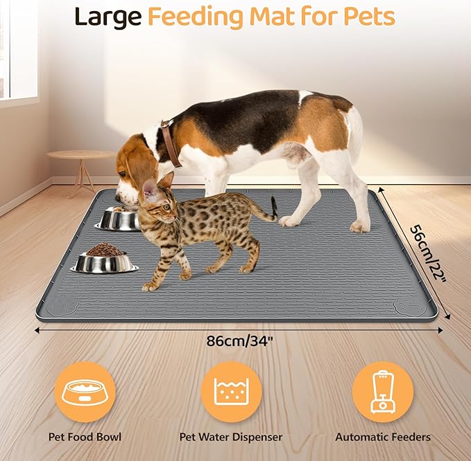 Dog Food Mat, Extra Large 34" x 22" Silicone Pet Feeding Mat - Image 2