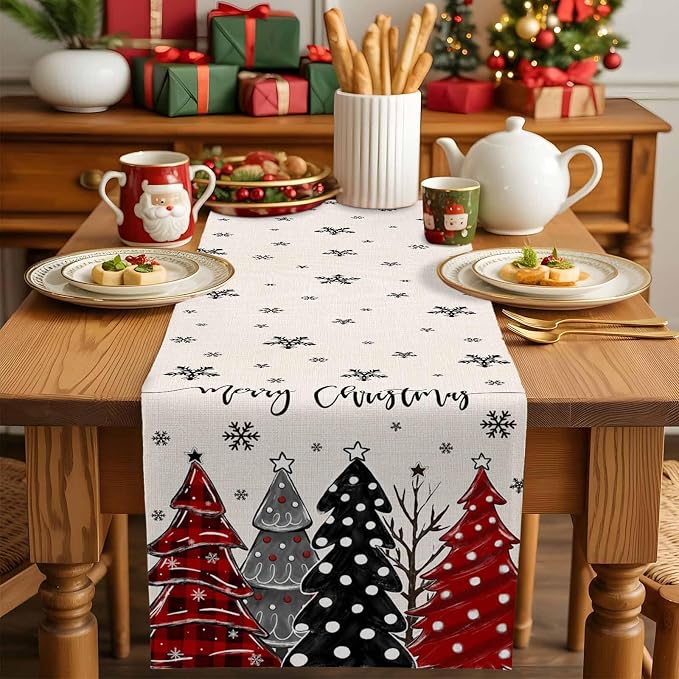 Christmas Tree Table Runner, 13x90 Inch, Merry Christmas Linen Table Runners - Image 4