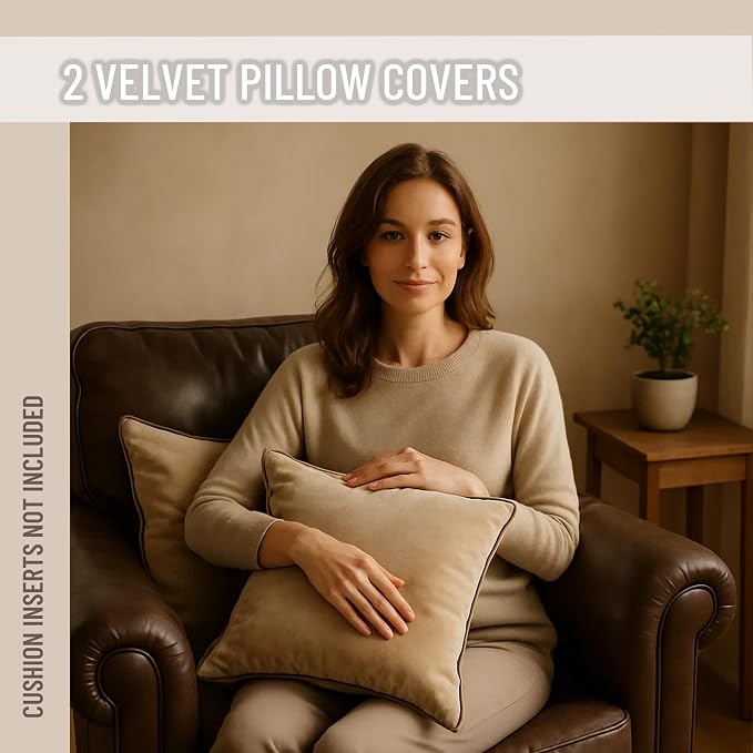 2 Pack Velvet Decorative Throw Pillow Covers, Contrast Piping, Indoor Use - Image 3