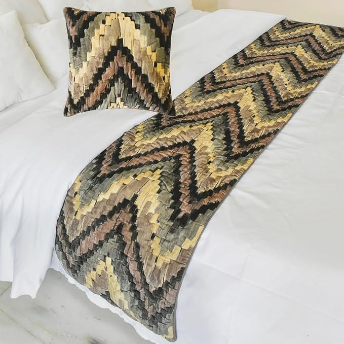 The HomeCentric King/Queen/Twin Beige Designer Queen 74"x18" Bed Runner Without by TheHomeCentric