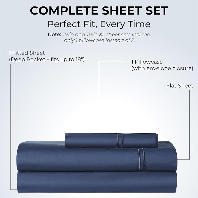 100% Natural Cotton Bed Sheets | 500 TC Single-Ply Sateen Weave Twin Sheets Set - Image 3