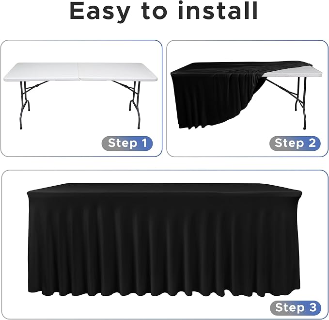 Nasitos Black Table Skirt for 8 Foot Rectangle Tables, 4 Pack - Image 3