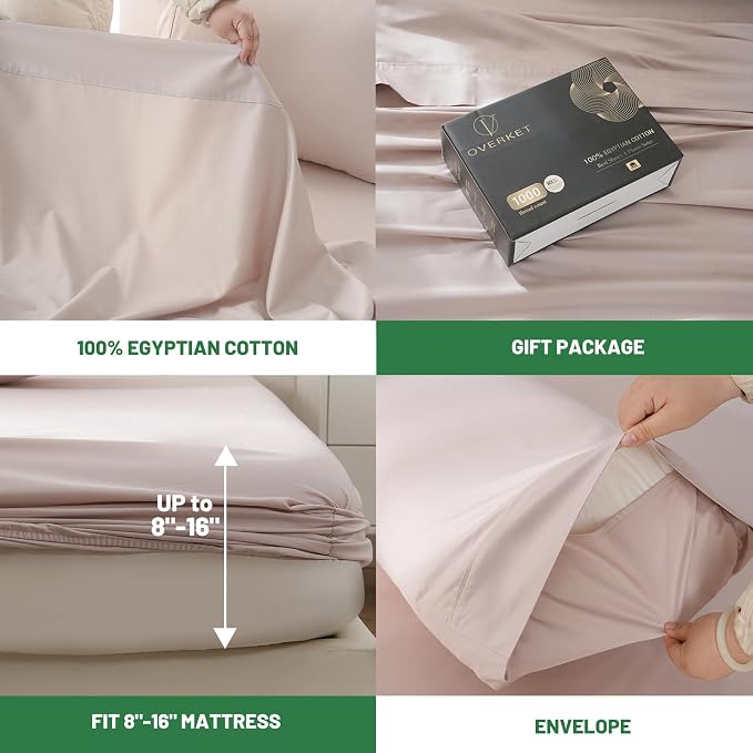 100% Egyptian Cotton Sheets King Size 1000 Thread Count Sateen Weave Soft - Image 4