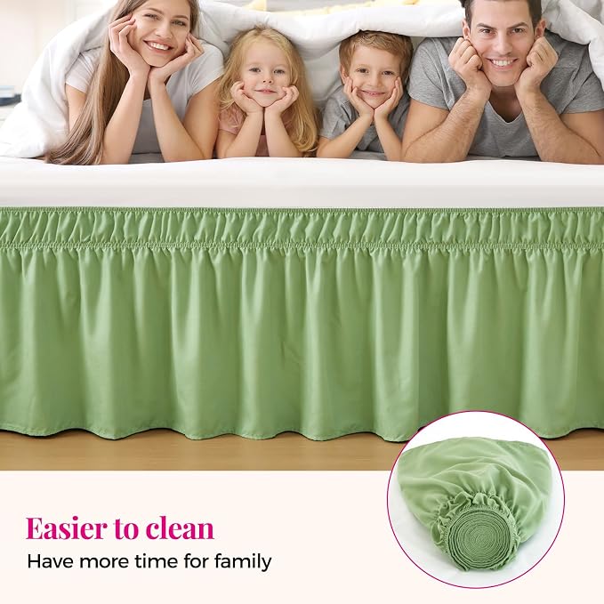 RIMELA Light Green Bed Skirt Queen Size 15 Inch Drop, Elastic Bed Skirting - Image 7