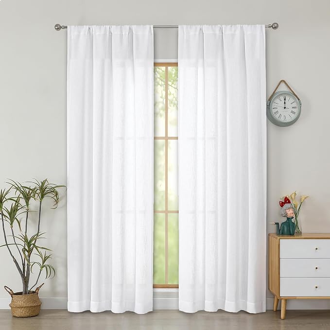 Simplebrand White Faux Linen Textured Semi Sheer Curtains 72 Inches Long 2 by Simplebrand