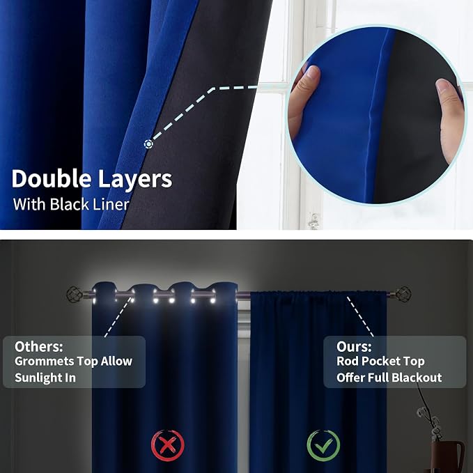 BGment 100% Blackout Curtains for Bedroom 63 Inch Length, Rod Pocket - Image 6