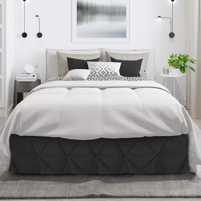 Nestl Black Bed Skirt Queen Size, Pinch Pleat Queen Bed Skirt, Hotel Quality - Image 2