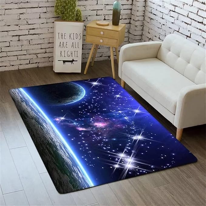 Modern Blue Outer Space Planet Living Room Area Rug Starry Sky Universe Large by Home