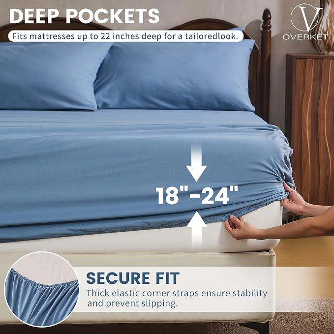 100% Linen Sheet Set Cal King Size Extra Deep Pocket Fits 18-24 Inch Mattress - Image 2