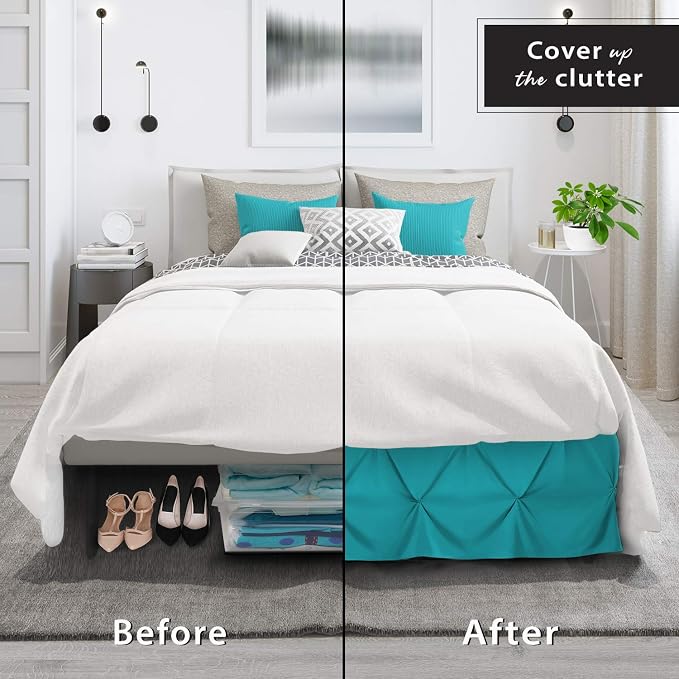 Nestl Teal Bed Skirt Full Size, Pinch Pleat Full Bed Skirt, Hotel Quality Teal - Image 4