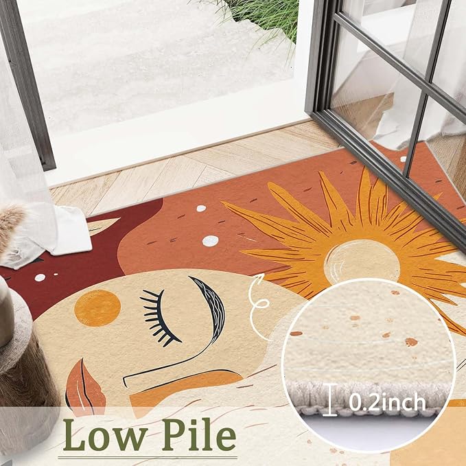 6x9 Sun and Moon Area Rug Beige Yellow Rug Non Slip Low Pile Large Carpet - Image 9