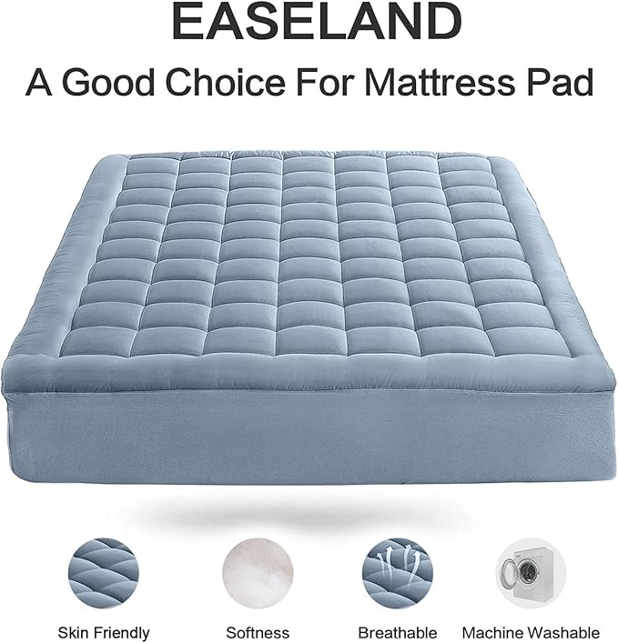 EASELAND Full Size Mattress Pad Pillow Top Mattress Cover Quilted Fitted - Image 2