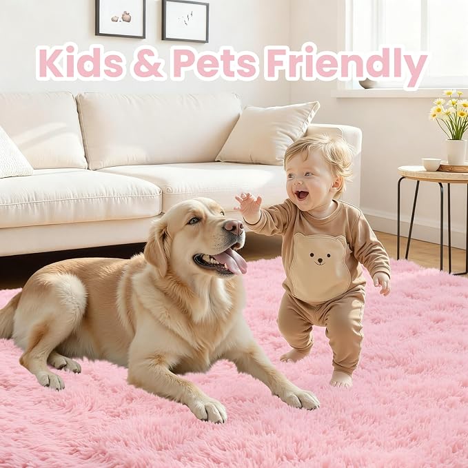 6x9 Area Rug for Living Room: Soft Fluffy Shag Pink Rugs for Bedroom, Non-Slip - Image 3