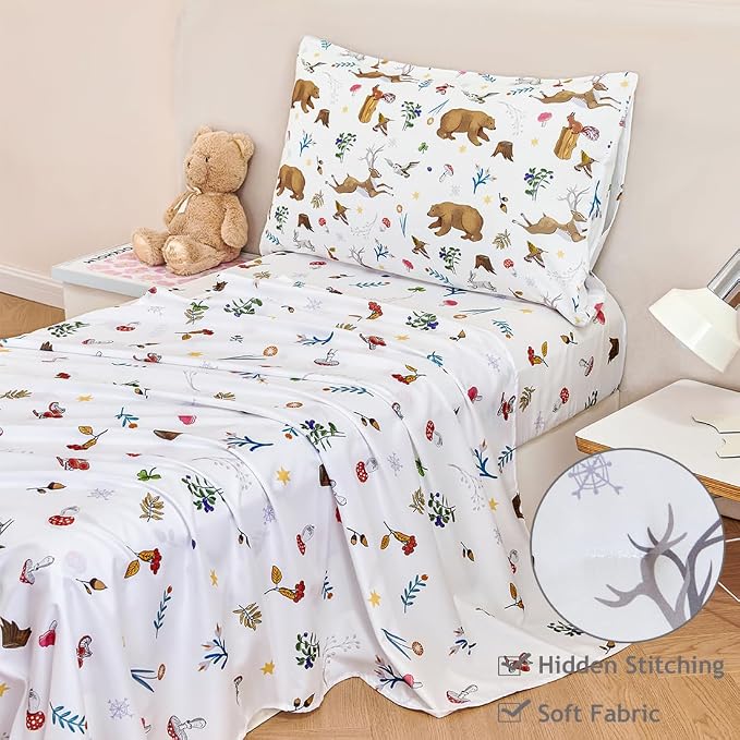 PERFEMET Kids Comforter Sets Twin 4 Pieces Cartoon Woodland Animal Print Bedding - Image 4