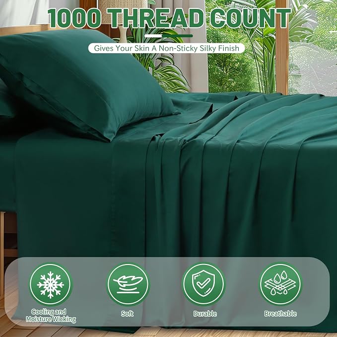 100% Egyptian Cotton Sheets King Size 4PCS 1000 Thread Count Sateen Weave Soft - Image 2