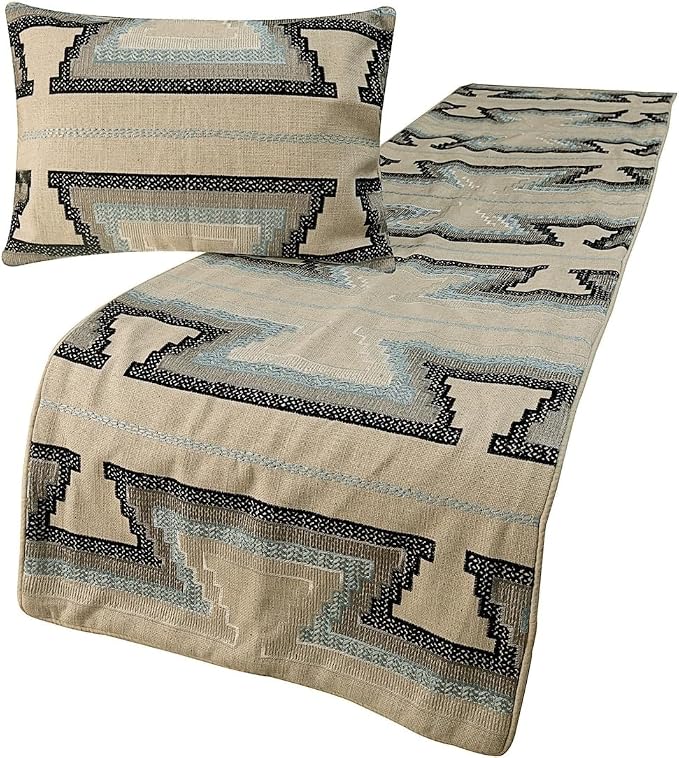 The HomeCentric King Queen Twin Blue & Ivory Luxury CA King 86"x18" Bed Runner by TheHomeCentric