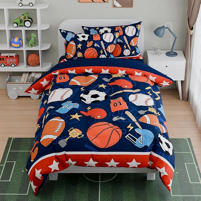 SANDJEST Sports Bedding Sets for Boys, Ultra Soft Microfiber Comforter Full by SANDJEST