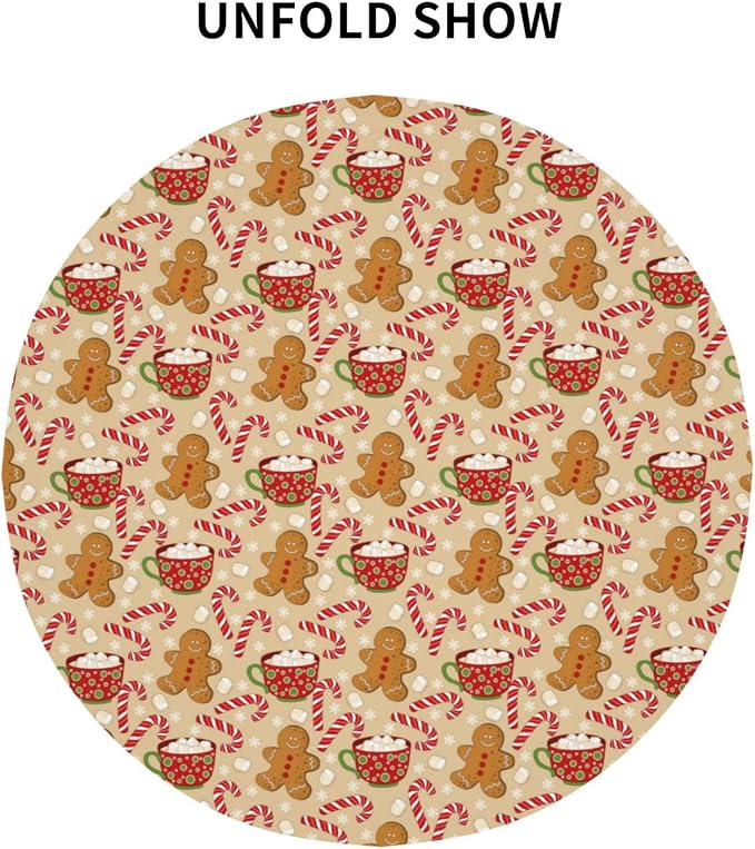 Christmas Tablecloth Round 70×70 Inch, Gingerbread Man Candy Cane Holiday - Image 7