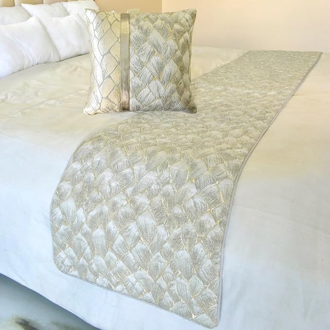 The HomeCentric King/Queen/Twin Ivory & Gold Decorative Full 68"x18" Bed Runner by TheHomeCentric