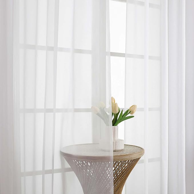 OVZME White Sheer Curtains 108 Inches Long 2 Panels Set, Extra Wide Solid - Image 3