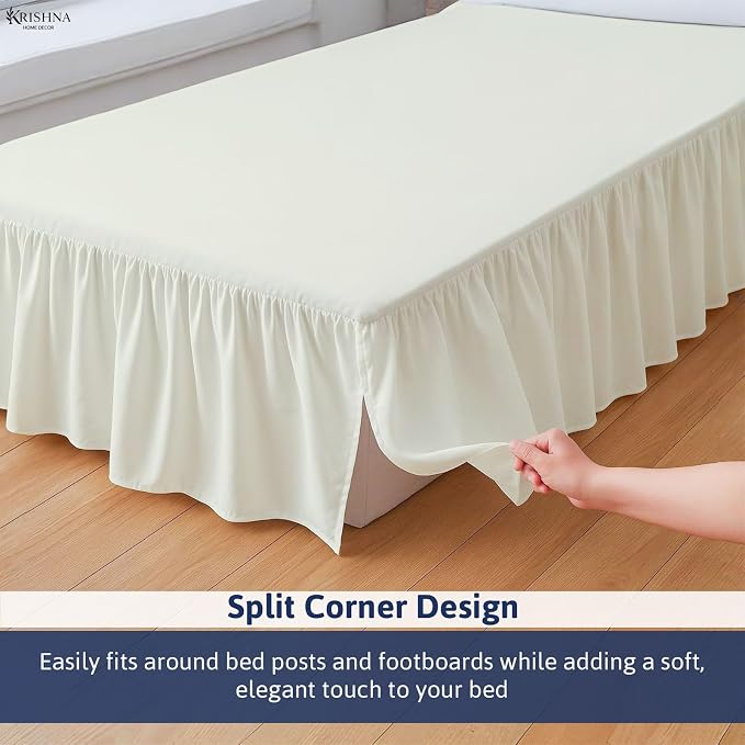 KRISHNA Ruffled Bed Skirt with Split Corners Twin, 100% Microfiber Hotel Quality - Image 3