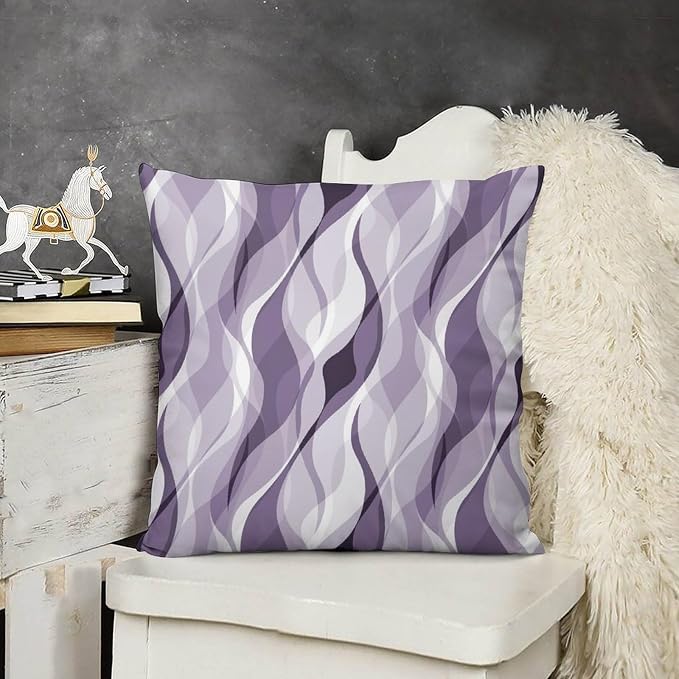 Lavender Throw Pillow Covers Modern Purple and Grey Striped Decorations - Image 3