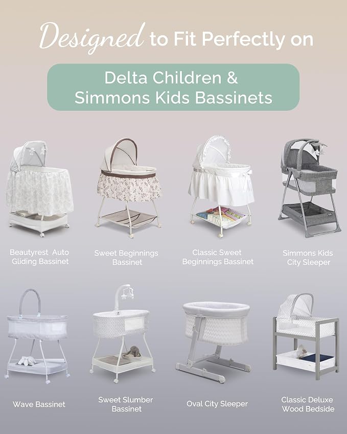 Bassinet Fitted Sheets for Delta Children and Simmons Kids, Fits 16 x 32 Inch - Image 2