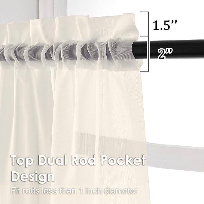 OVZME Cream Sheer Curtains 78 Inches Long 2 Panels - Image 2