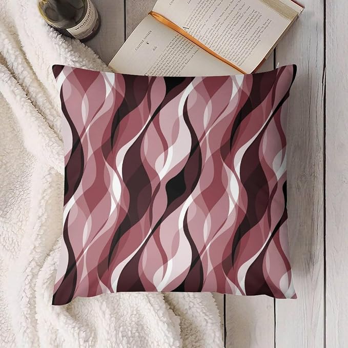 Burgundy Throw Pillow Covers Modern Abstract Ombre Burgundy Striped Decorations - Image 2