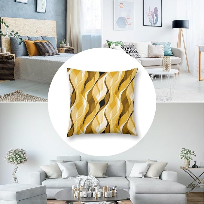 Yellow Throw Pillow Covers Abstract Ombre Yellow and Grey Striped Decorations - Image 6