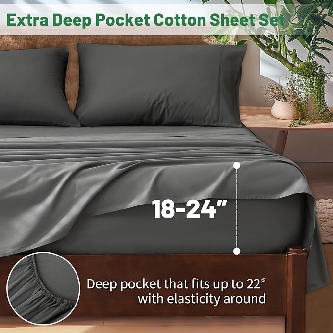 Extra Deep Pocket Queen Sheets 18-24 Inch 100% Egyptian Cotton 1000 Thread - Image 2