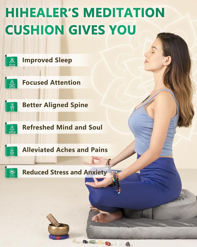 Hihealer Meditation Cushion Set – Large Rose Velvet Zafu & Zabuton Floor Pillow - Image 2
