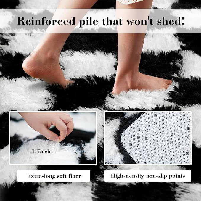 Checkered Rug for Bedroom, 2x6 Black and White Area Rugs, Classic Checkered - Image 6