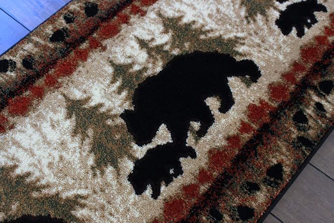Masada Rugs, Cabin Lodge Area Rug Bear and Cub Scene Runner - Image 7