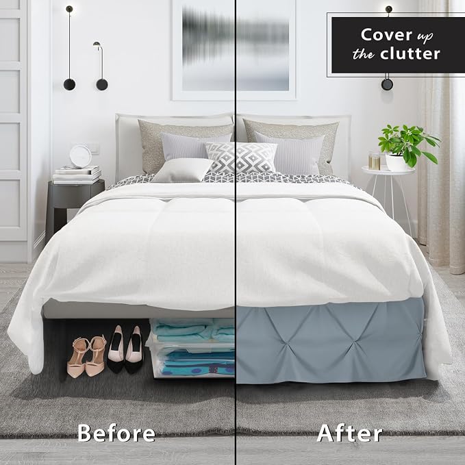 Nestl Stone Blue Bed Skirt Twin Size, Pinch Pleat Twin Bed Skirt, Hotel Quality - Image 4
