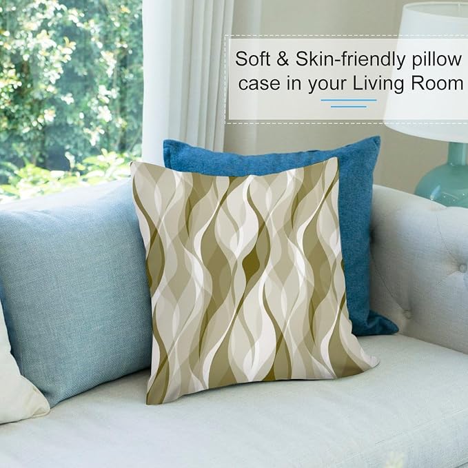 Light Green Throw Pillow Covers Abstract Ombre Light Green and Grey Striped - Image 5