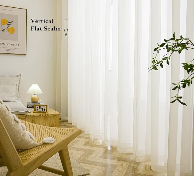 PI Sheer Curtains Grommet Top, Fashion Cream Voile Panels - Image 5