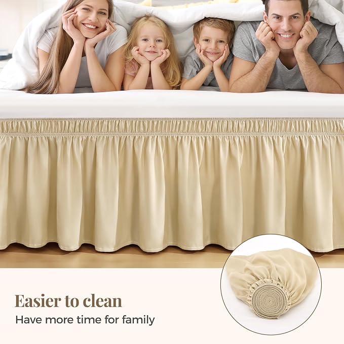 RIMELA Beige White Bed Skirt Queen Size 18 Inch Drop, Elastic Bed Skirting - Image 6