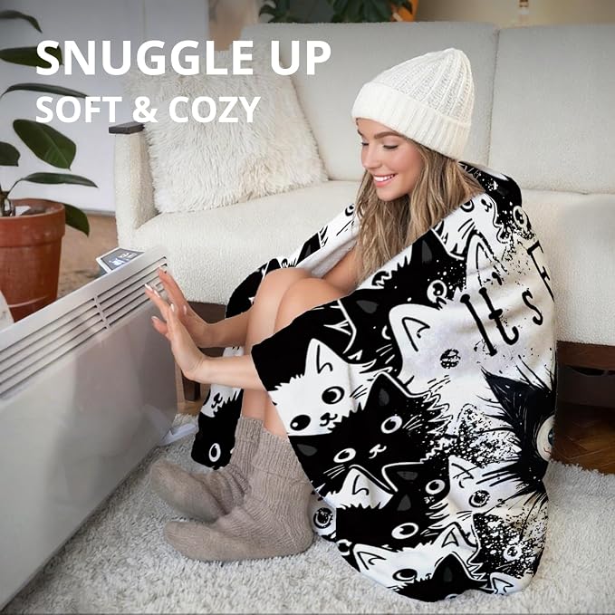 Funny Black Cat Blanket, It's Fine Everything is Fine Funny Throw Blankets - Image 5
