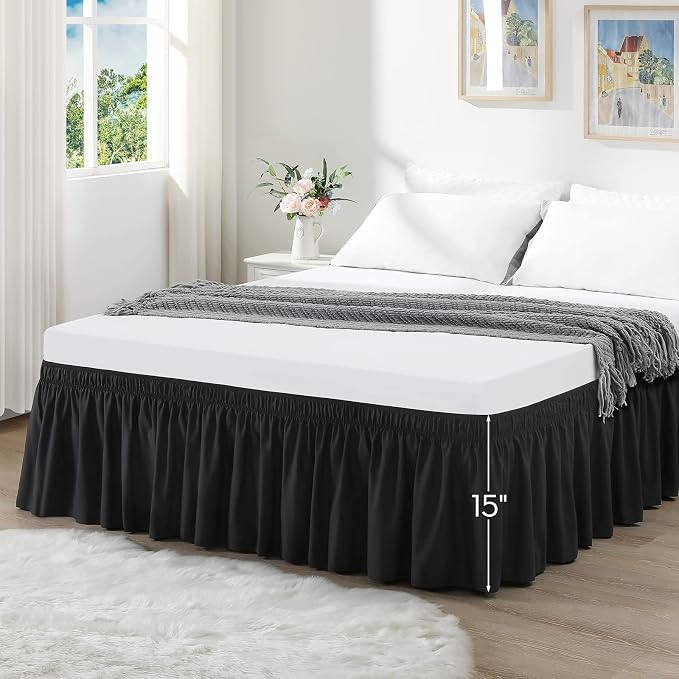 RIMELA Black Bed Skirt King Size 15 Inch Drop, Elastic Bed Skirting - Image 2