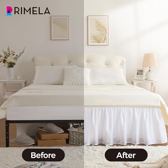 RIMELA White Bed Skirt King Size 21 Inch Drop, Elastic Bed Skirting - Image 3