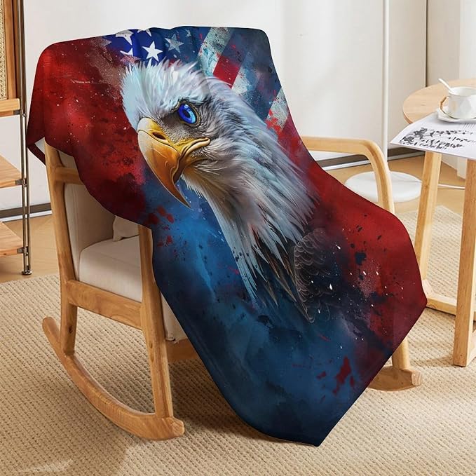 American Flag Bald Eagle Throw Blanket Patriotic Print Blankets Gifts Couch - Image 4