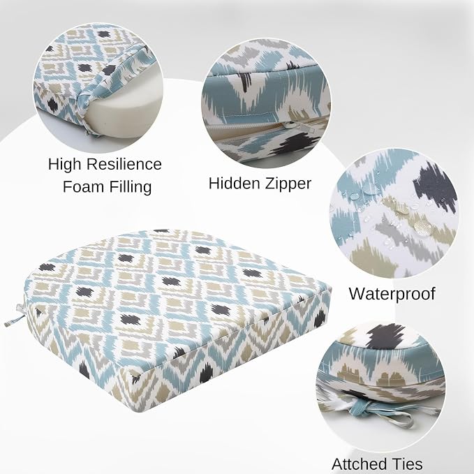 idee-home Outdoor Chair Cushions Set of 2, Thick 19" x 19" x 3" Outdoor Seat - Image 2