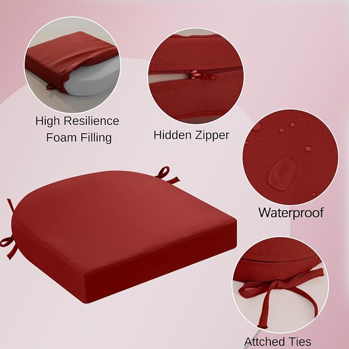 idee-home Outdoor Chair Cushions Set of 4, Thick 19" x 19" x 3" Patio Chair - Image 2