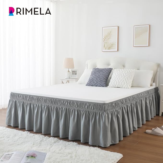 RIMELA Grey Bed Skirt Full Size 18 Inch Drop, Elastic Bed Skirting - Image 7