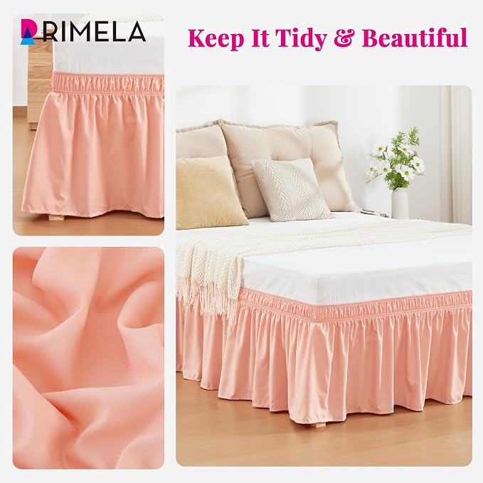 RIMELA Peachy Coral Bed Skirt Queen Size 18 Inch Drop, Elastic Bed Skirting - Image 6