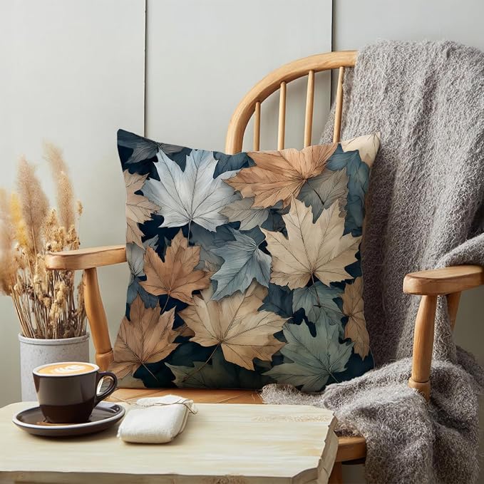 Vintage Boho Leaves Print Throw Pillow Cover, Indoor Outdoor Cushion Case - Image 7