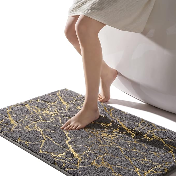 QJHOMO Marble Bathroom Rug Gray and Gold Decor Bathroom Rugs Non Slip Bath Mat by QJHOMO